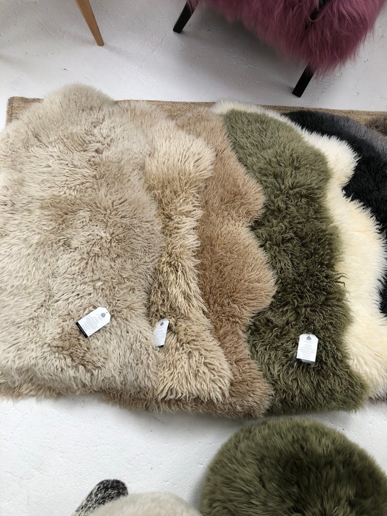 Curly Sheepskin Wool Rug, Genuine Shaggy Sheepskin, Muted Tones ...