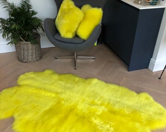 Yellow sheepskin rug, lemon sheepskin, XXL sheepskin rug , large rug, quad, sheepskin rug, throw, interior decor, carpet , fur rug