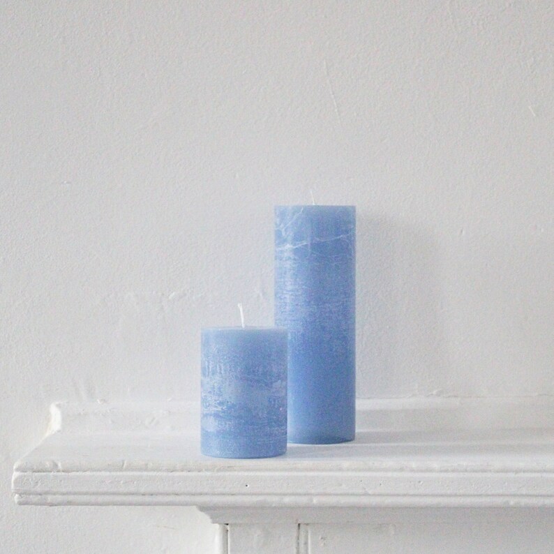 Light Blue Pillar Candle, Home Interior Accessories, Textured Candle