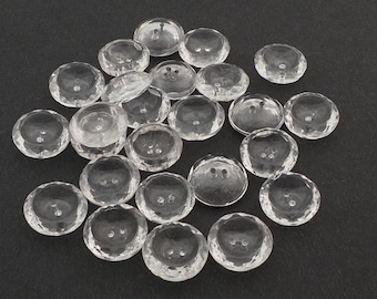 clear round faceted glass buttons lot 24pcs 14 mm Czech Vintage crystal