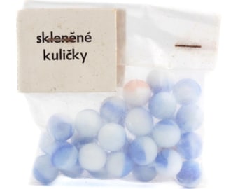 Glass marbles blue and white Bag 30pcs 1/2" Czech retro Vintage swirl bicolor