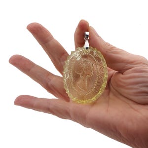 URANIUM glass Cameo Statement pendant Hand Made Czech Glass
