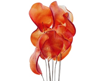 Czech lampwork glass orange red flower petal craft earring glass bead (1 bead)