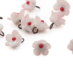 Antique Bohemian 7/8 mm micro lampwork pink bicolor glass flower bead drop