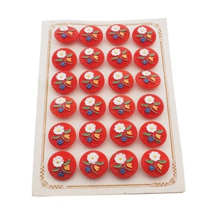 Cartão 24 peças 18 mm botões de vidro vermelho pintados à mão vintage checo