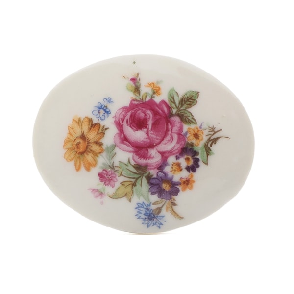 Grand cabochon vintage floral en porcelaine 48x39 mm