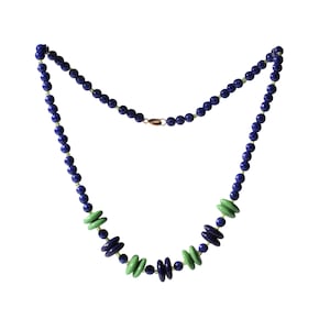 Vintage 16" necklace Czech royal blue green round rondelle glass beads