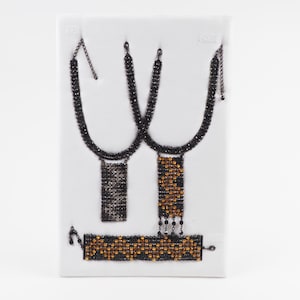 Vintage Tsjechisch glas strass stropdas hals choker armband grote set sieraden topaas zwart
