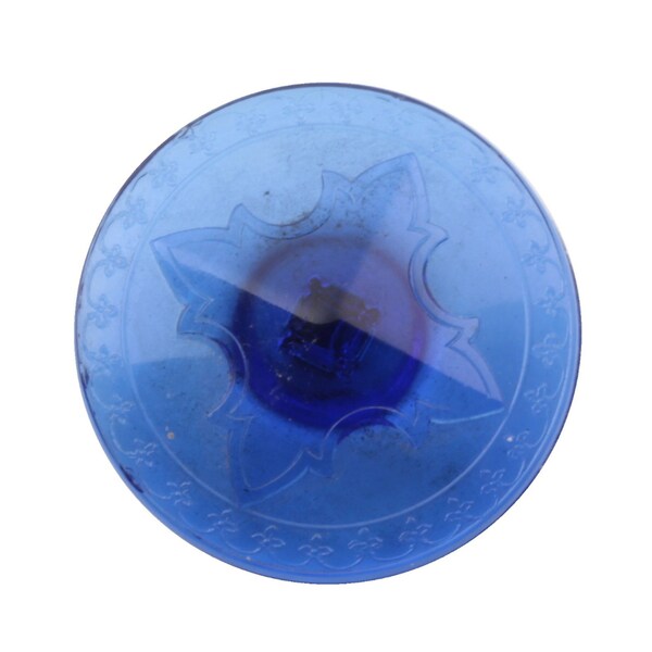 Czech vintage Art Deco geometric cobalt blue glass button 32mm