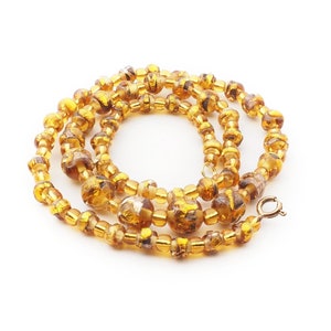 Colar vintage tcheco de 20" com sobreposição de folha de topázio e contas de vidro lampwork