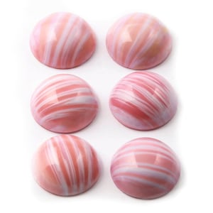 lot 6pcs, 17mm Vintage Czech pink striped round glass cabochons