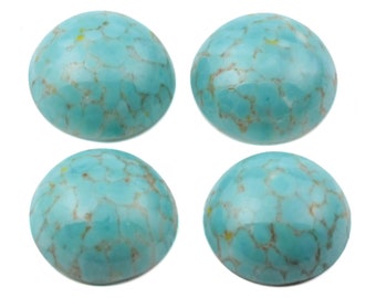 4 Czech vintage turquoise blue matrix marble glass cabochons 16mm