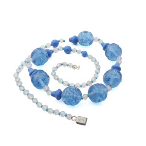 Vintage 17&quot; Deco necklace blue frost Czech glass beads DRGM