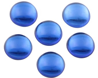 6 sapphire blue foiled round glass cabochons 16mm Czech vintage