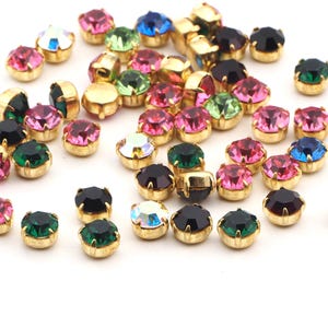 Lot 50 pcs, Vintage Mixed Colors, soldering round Brass Montees 8 mm faceted MC rhinestones Preciosa fancy chaton stones