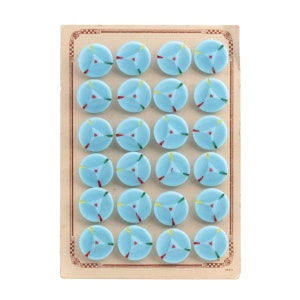 Kaart 24 stuks, 18 mm vintage blauwe geometrische glazen knopen Tsjecho-Slowakije