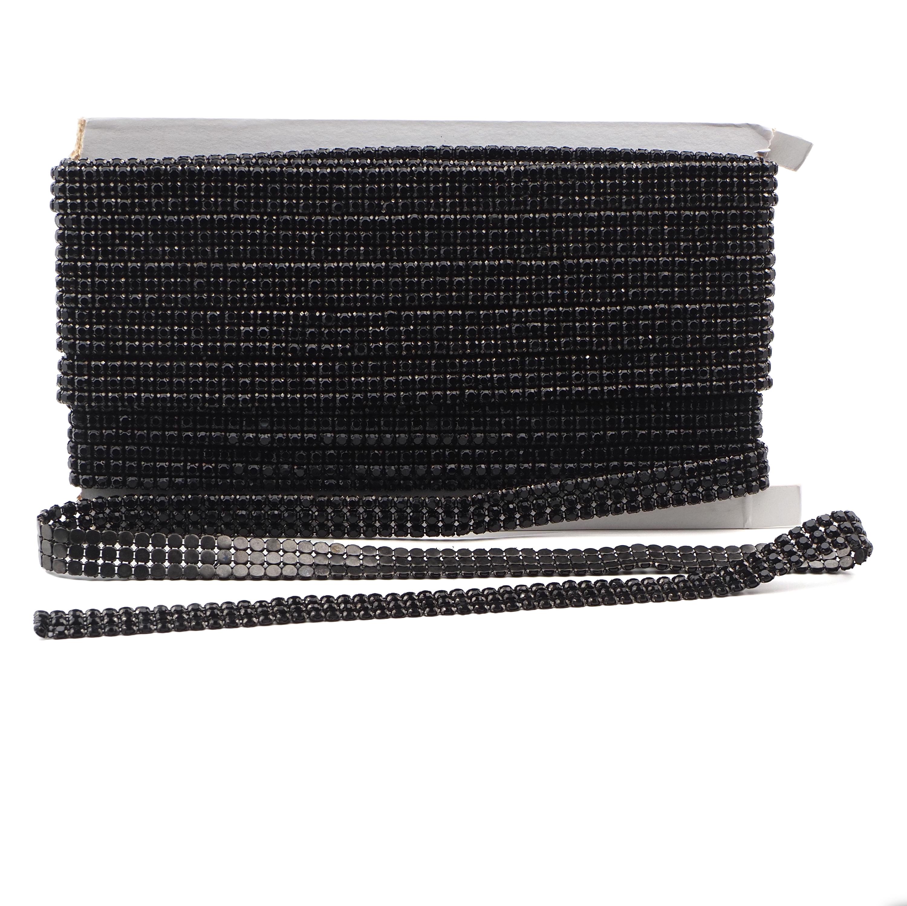 Preciosa 1 Meter, SS22 Black 3 Row Rhinestone, Flat Back Jewel 