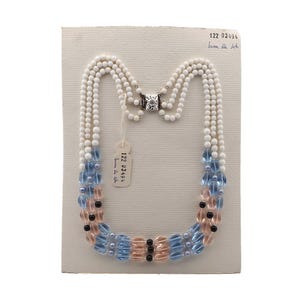 Chunky Vintage 19" Tsjechische ketting met 3 strengen witblauwe heldere glaskralen