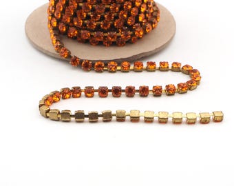 Orange MC Chaton Rhinestone cup chain raw brass jewelry resin art Preciosa SS29, 1 meter