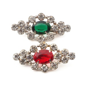 Two Vintage Czech glass rhinestone, filigree openwork pin brooches