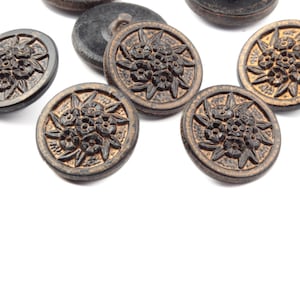 lot 8pcs, Vintage Czech bronze luster black flower floral glass buttons 18mm