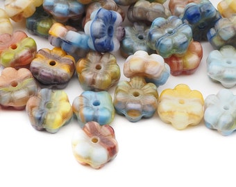 100 Vintage Czech multicolor rondelle flower glass beads 8x4mm