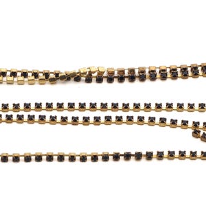 Lot 1.33 meter, ss11, 2.9 mm black Rhinestone cup chain Vintage Czech brass Supply epoxy resin ART