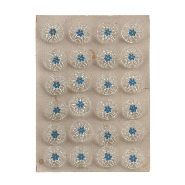 Card vintage Czech blue flower crystal glass buttons 18mm