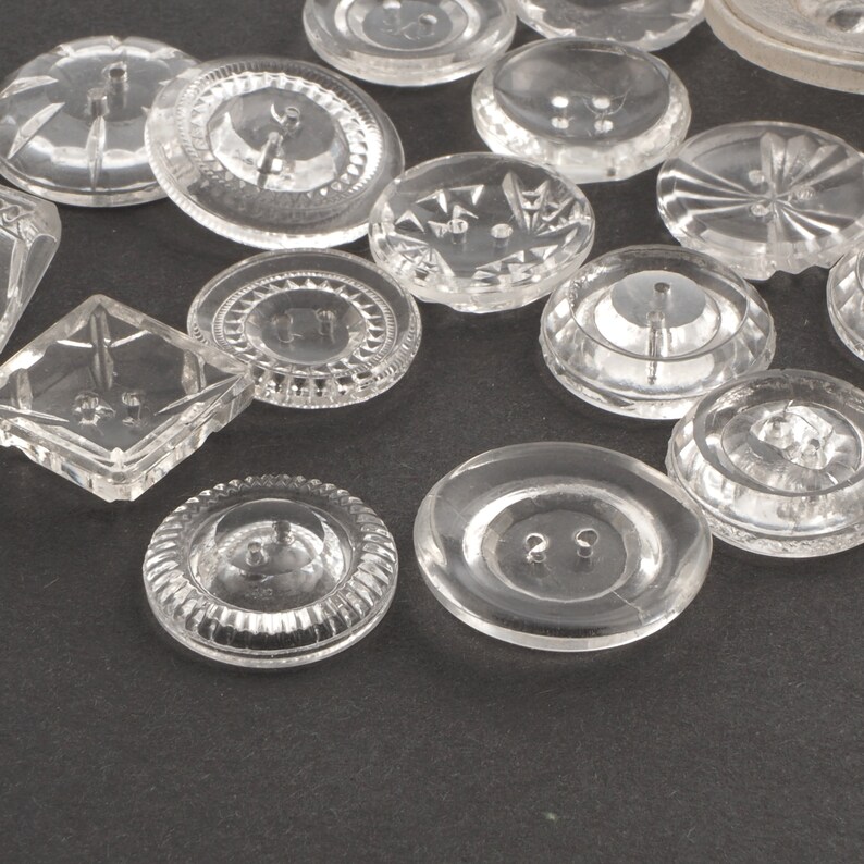 large vintage Czech geometric crystal clear sewing glass buttons Lot 16