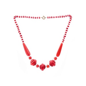 Vintage 16" Necklace red teardrop English cut rondelle seed Czech glass beads