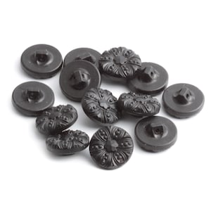 Lot 12pcs glass buttons blackmarcasite effect flower 18mm Vintage Czech