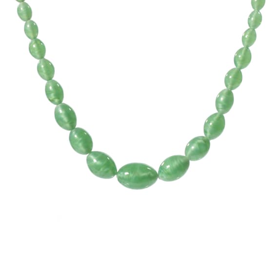 Vintage necklace Czech green satin oval lampwork … - image 2