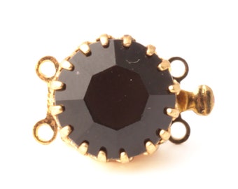 Vintage 2 strand gold necklace clasp closer black glass rhinestone