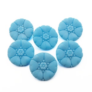 Lote de 6 peças, 23 mm, botões de vidro estilo Art Déco vintage tcheco dos anos 30, flores azuis claras