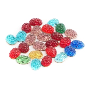 lot 25pcs, 12x8.5mm,  Bumpy floral oval glass cabochons Czech vintage