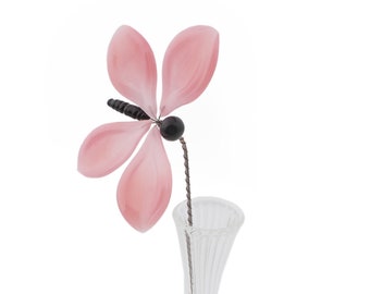 Czech lampwork glass bead pink butterfly stem ornament