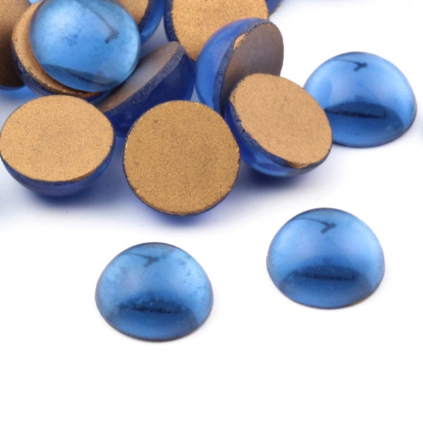 24 Czech vintage sapphire blue foiled round glass cabochons 10mm