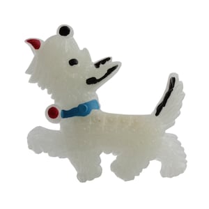 Broszka świecąca w ciemności piesek Scottie, celuloid vintage 2"