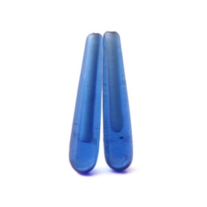 Pair 2 vintage 28 mm, Czech sapphire blue teardrop headpin drop earrings glass beads