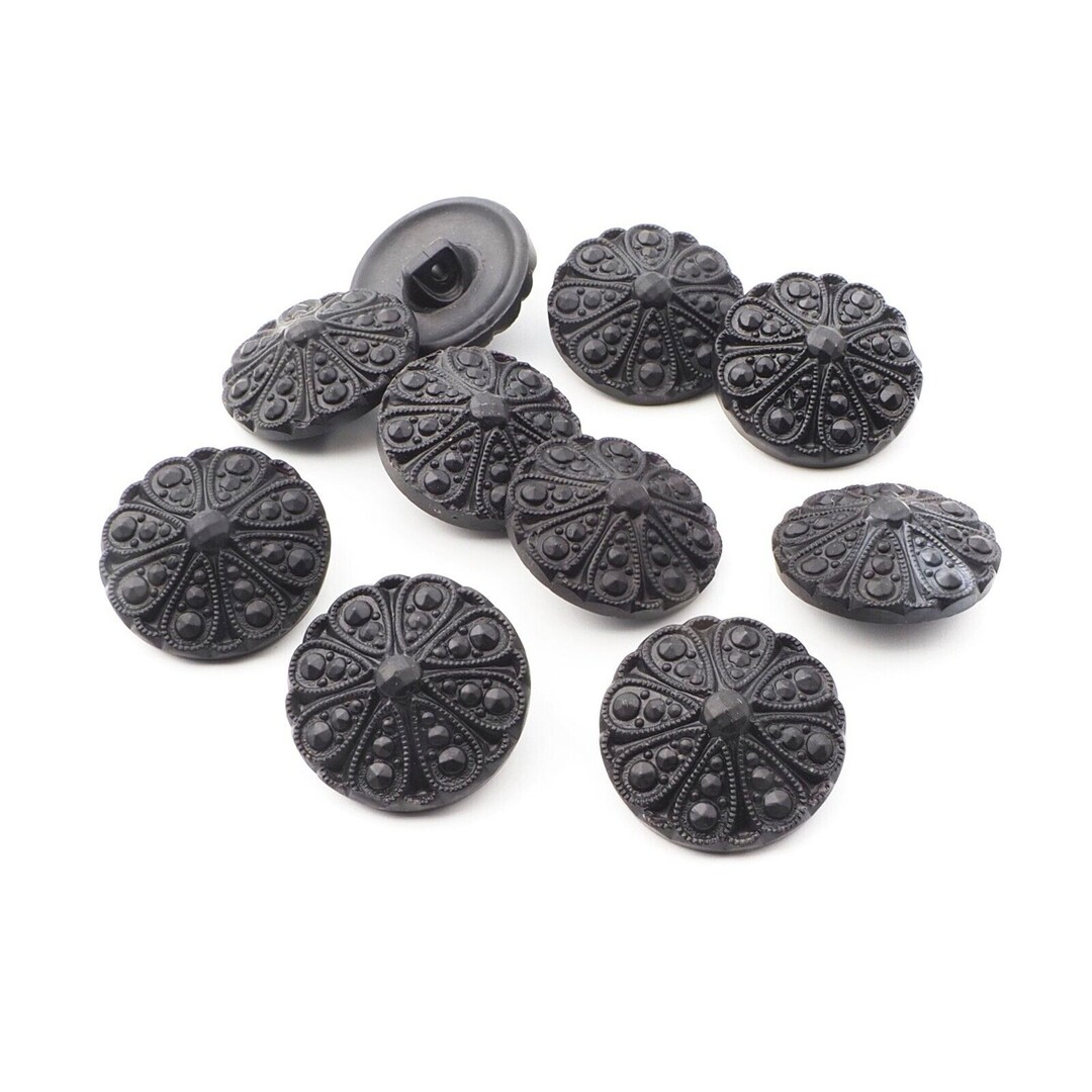 10 Czech Vintage Marcasite Effect Cone Matte Black Glass Buttons 22mm ...