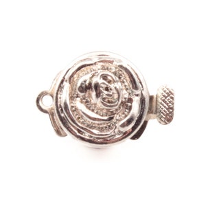 Rose flower Necklace Clasp Czech vintage silver metal 1 strand realistic 13 mm