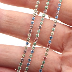 ss 6,5, 1 meter, RAINBOW light Multicolored Rhinestone cup chain Vintage Czech silver plated jewelry Supply resin ART