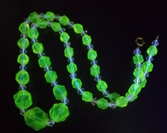 Vintage 17&quot; Art Deco, Czech necklace rare uranium Bicolor faceted glass beads