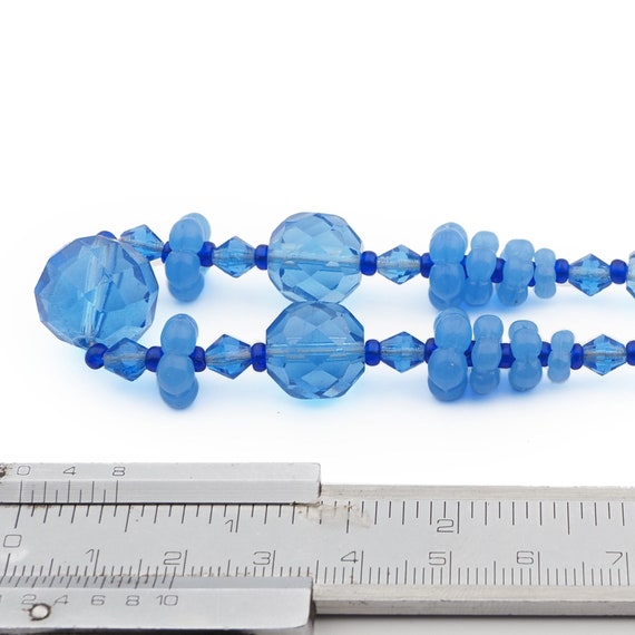 Vintage Czech necklace blue faceted opaline flowe… - image 3
