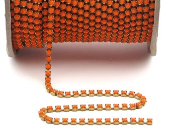 Preciosa SS12, 1 meter Orange glow fluorescent UV pearl cup chain raw brass jewelry resin art