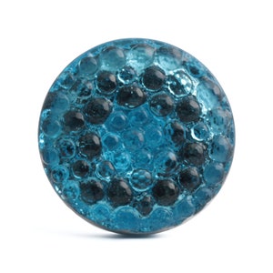Vintage Czech bumpy pattern aquamarine blue glass button 27mm