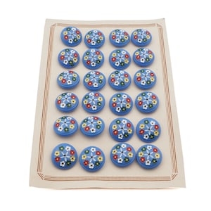 Kaart 24 stuks 18 mm Tsjechische vintage handgeschilderde bloemen blauwe glazen knopen