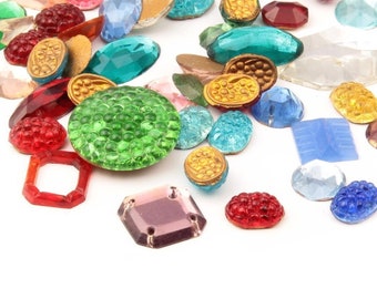 82 Czech vintage mixed foil mirror glass floral cabochons rhinestones