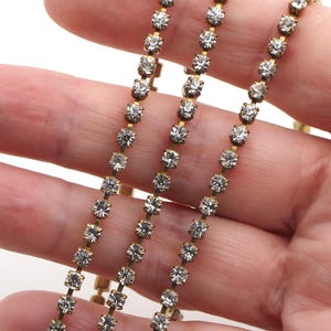 Preciosa SS16, 1 meter clear crystal MC Chaton Rhinestone cup chain raw brass jewelry resin art