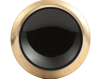 Extra large Czech vintage gold gilt black glass button 40mm